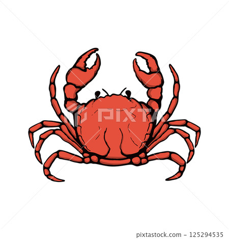 fresh seafood. Red crab seafood restaurant. Hand drawn crab illustration isolated on white background. Design element for logo, label, emblem, sign. fresh seafood. Red crab seafood restaurant. Hand drawn crab illustration isolated on white background. Design element for logo, label, emblem, sign. 125294535