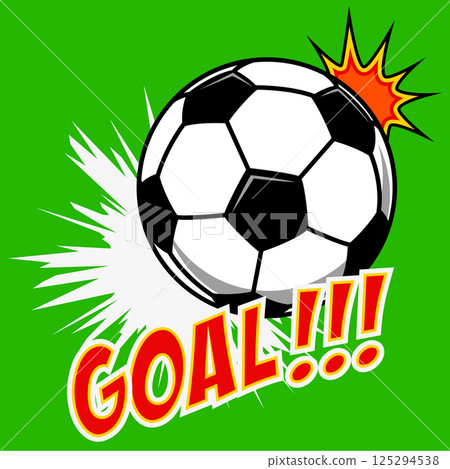 Goal!!! Comic style sport illustration with soccer ball. Football ball. Football fan emotions. Vector design element. 125294538