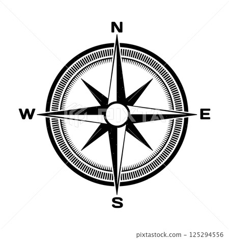 Compass. Wind rose on grunge background. Old compass for card design. Vector design element. 125294556