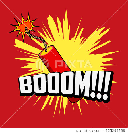 Comic book explosion. Dynamite. Boooom!!! phrase on pop art style background. Comic book explosion. Dynamite. Boooom!!! phrase on pop art style background. 125294568