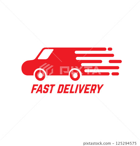 Fast delivery icon. Illustration of very fast riding car. Design element for logo, label, emblem, sign. Vector design element 125294575