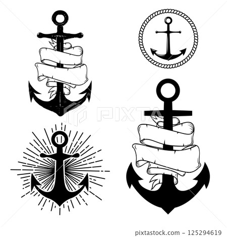 Set of the vector anchors. Label and logos design template. Vector illustration. Set of the vector anchors. Label and logos design template. Vector illustration. 125294619