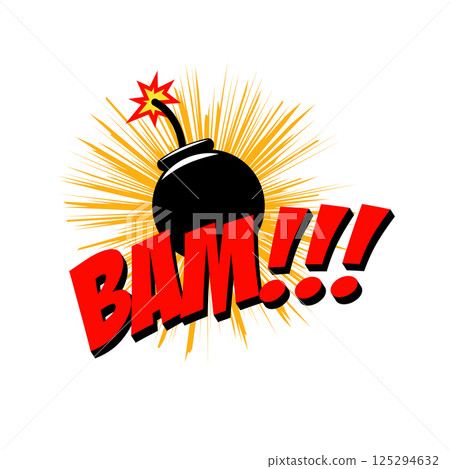 Bam!!! Comic style phrase. Bomb explosion. Vector design element. 125294632