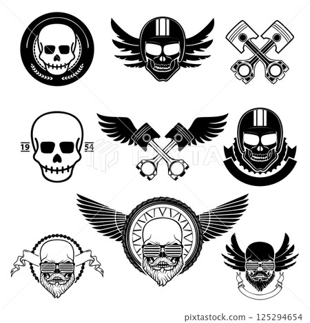 Motorcycle race, motorcycle club, biker club, motorcycle shop logo template. Emblem, label, or badge template. Design elements in vector. 125294654