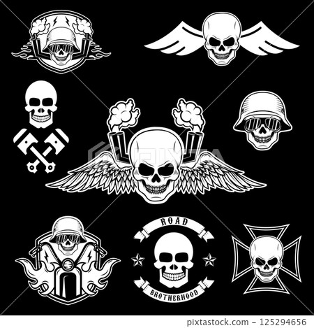 biker theme labels. skulls with wings. 125294656