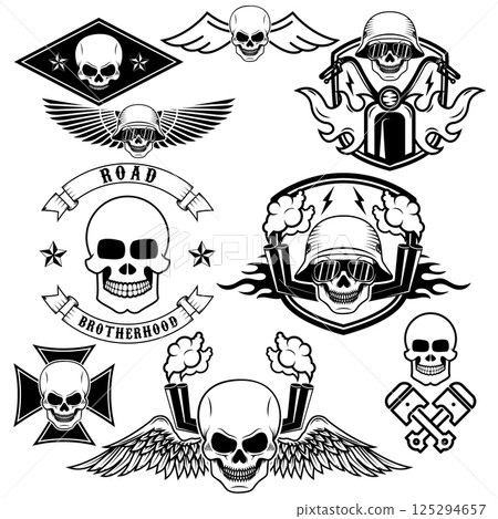 biker theme labels. skulls with wings. 125294657