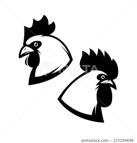 Illustration of rooster and chicken heads. Design elements Illustration of rooster and chicken heads. Design elements 125294696