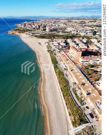 Aerial shot of spanish resort town of Mil Palmeras. Costa Blanca. Spain Aerial shot of spanish resort town of Mil Palmeras. Costa Blanca. Spain 125294807