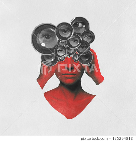 Surreal Woman Portrait with Camera Lenses Surreal Woman Portrait with Camera Lenses 125294818