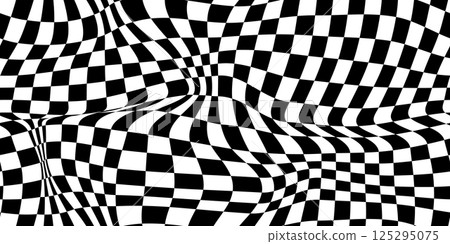 Retro psychedelic groovy checkerboard wavy seamless bg 125295075