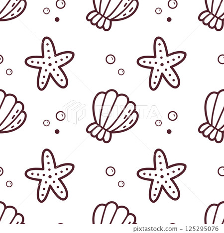 Seamless Marine Doodle Pattern with Starfish and Seashells Seamless Marine Doodle Pattern with Starfish and Seashells 125295076