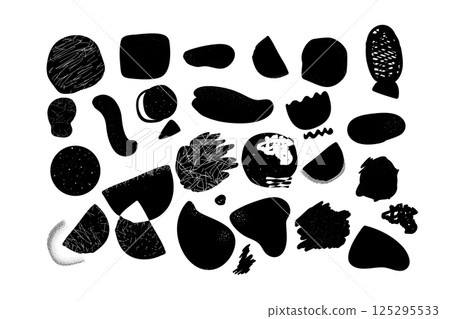 Bundle of black abstract organic shapes and blots isolate on white background. Moncohrome cutout elements for collages Bundle of black abstract organic shapes and blots isolate on white background. Moncohrome cutout elements for collages 125295533
