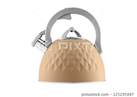 kettle with whistle, matte Orange color, with rhombus texture on isolated and white background kettle with whistle, matte Orange color, with rhombus texture on isolated and white background 125295897