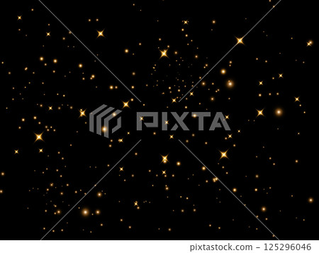 A Beautiful Starry Night Sky with Golden Stars Sparkling on a Deep Black Background Creates a Magical Scene 125296046