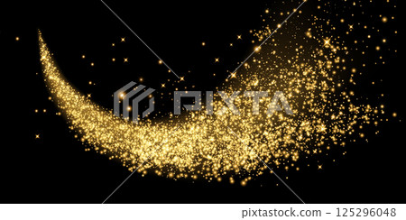 A Beautiful and Stunning Golden Glittering Trail Appearing on a Deep Black Background That Captivates the Eye 125296048