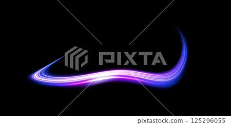 An Abstract Representation of Blue and Purple Light Waves Placed Harmoniously Against a Striking Black Background 125296055