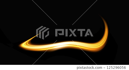 Stunning Golden Wave Effect Set Against a Dark Black Background, Perfect for Various Creative Design Purposes 125296056
