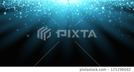 Shimmering Rays of Blue Light with Captivating Sparkles Set Against a Deep, Dark Background Environment 125296082