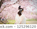 A woman standing under a cherry tree 125296120