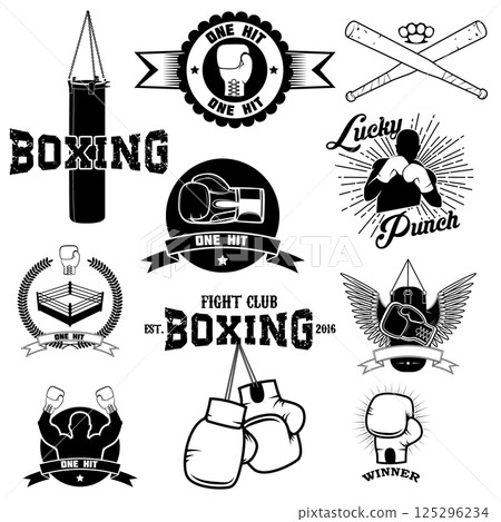 Set of the boxing club labels, emblems and design elements. Vector illustration. 125296234