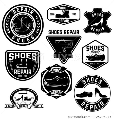 Shoes repair labels. design elements for logo, label, emblem, sign. Vector illustration. 125296273