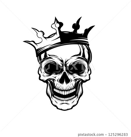 Skull with crown. Design element for emblem, badge, sign, t-shirt print. Vector illustration. Skull with crown. Design element for emblem, badge, sign, t-shirt print. Vector illustration. 125296283