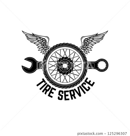 tire service vintage label. Logo, label or emblem template. Vector illustration. tire service vintage label. Logo, label or emblem template. Vector illustration. 125296307