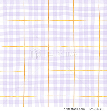 Gold Purple Plaid Tartan Gingham Check Hand Drawn Background Pattern Overlay 125296313