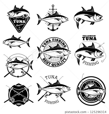 tuna fishing. Design elements for fishing team emblem. Vector illustration. 125296314
