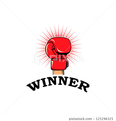 Winner. Human hand in boxing glove. Design element for poster, t-shirt print. Vector illustration. Winner. Human hand in boxing glove. Design element for poster, t-shirt print. Vector illustration. 125296325