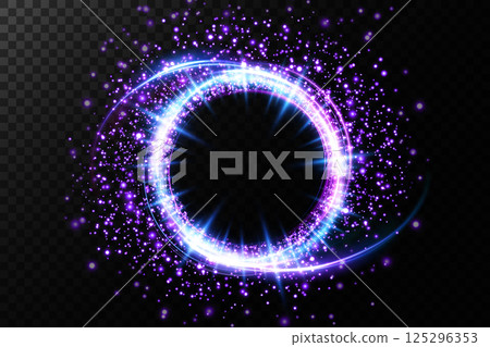 A Glowing Purple Sparkling Energy Ring is adorned with Bright Lights, creating an enchanting visual experience 125296353