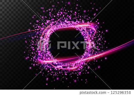 A vibrant pink sparkle burst creates an explosion of light trails in a stunning display of energy and color 125296358