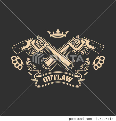 Outlaw. Two revolvers on grunge background. T-shirt print template. 125296418