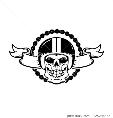 ride free or die. Human skull in motorcycle helmet with pistons. Design element for poster, t-shirt print. Vector illustration. 125296446