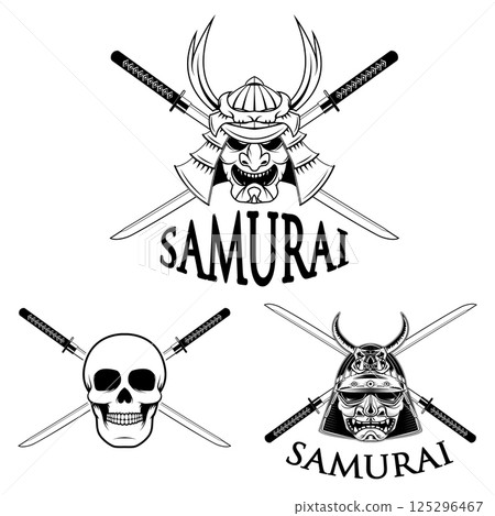 Samurai Mask. Samurai sword. Vector design elements. 125296467
