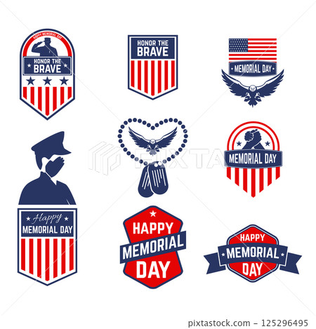 Set of Happy Memorial Day vector greeting card ,badge and labels. Design element in vector. Set of Happy Memorial Day vector greeting card ,badge and labels. Design element in vector. 125296495