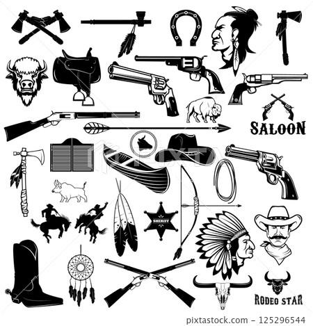Cowboy and native american indians design elements. Vector illustration. 125296544
