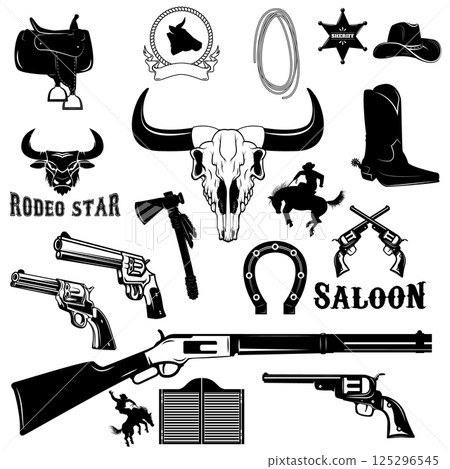 Set of elements for wild west labels design. Cowboy. 125296545