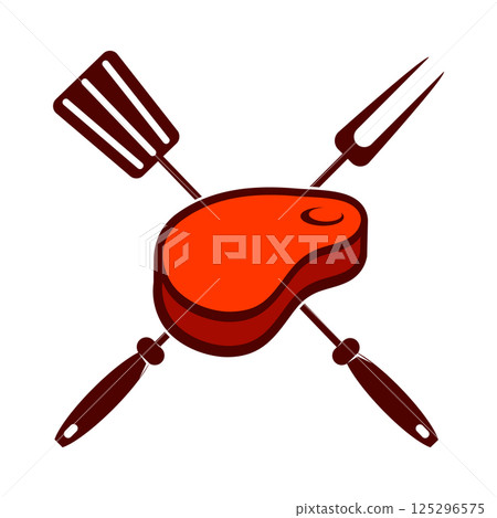 Grill labels. Bbq and grill icons. Design elements for logo, label, emblem, sign, restaurant menu. Vector illustration. 125296575