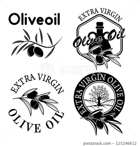 Extra virgin olive oil labels. Design element for label, emblem, brand mark, sign. Vector illustration. 125296612