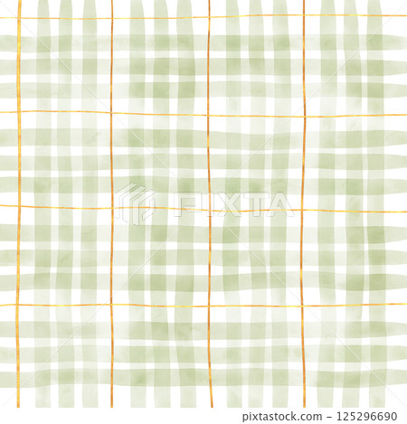 Gold Sage Green Plaid Tartan Gingham Check Hand Drawn Background Pattern Overlay 125296690