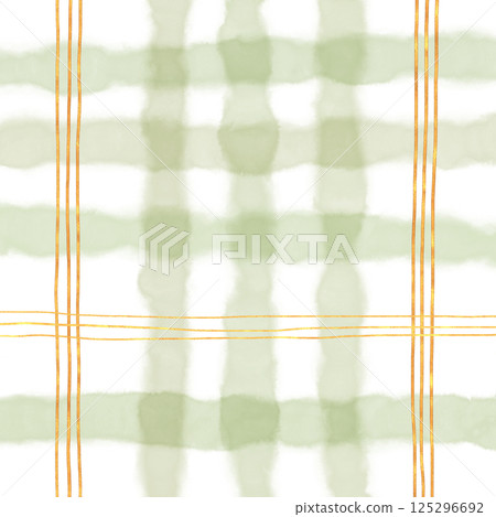 Gold Sage Green Plaid Tartan Gingham Check Hand Drawn Background Pattern Overlay 125296692