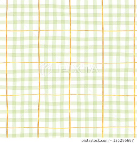 Gold Sage Green Plaid Tartan Gingham Check Hand Drawn Background Pattern Overlay 125296697