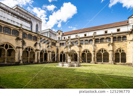 Colonnade of cloister of Santa Cruz Monastery and Church at Coimbra, Portugal 125296770