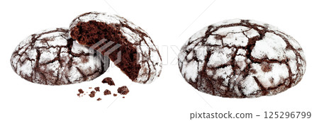 Chocolate brownie cookie broken isolated on white background with full depth of field 125296799
