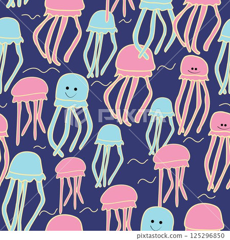 Seamless pattern doodle colorful jellyfish Seamless pattern doodle colorful jellyfish 125296850
