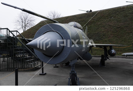 Kiev, Ukraine December 10, 2020: MIG-21 jet fighter in the Museum of Military Equipment for public viewing 125296868