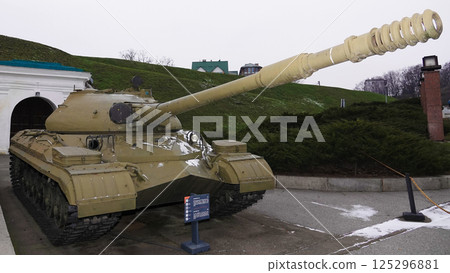 Kiev, Ukraine December 10, 2020: Heavy tank T-10M in the museum of military equipment for public viewing Kiev, Ukraine December 10, 2020: Heavy tank T-10M in the museum of military equipment for public viewing 125296881