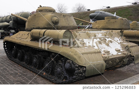 Kiev, Ukraine December 10, 2020: Heavy tank YS-1 in the museum of military equipment for all to see 125296883