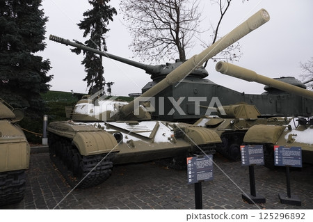 Kiev, Ukraine December 10, 2020: T-64 main battle tank at the Museum of Military Equipment for all to see 125296892